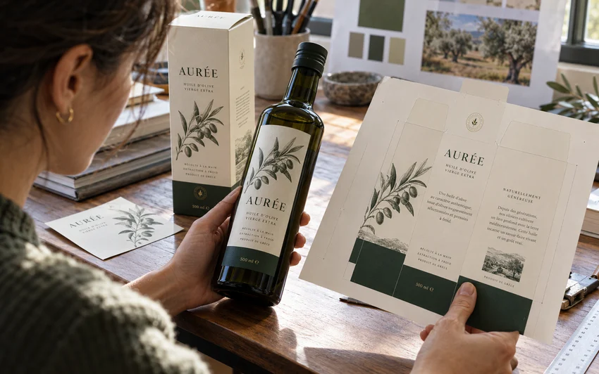 Packaging & étiquette — étude illustrative
